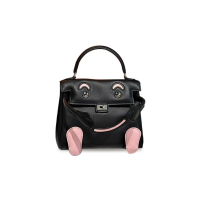 HERMÈS MASTER KELLY DOLL BLACK & PINK PALLADIUM HARDWARE (15*12*7cm) 